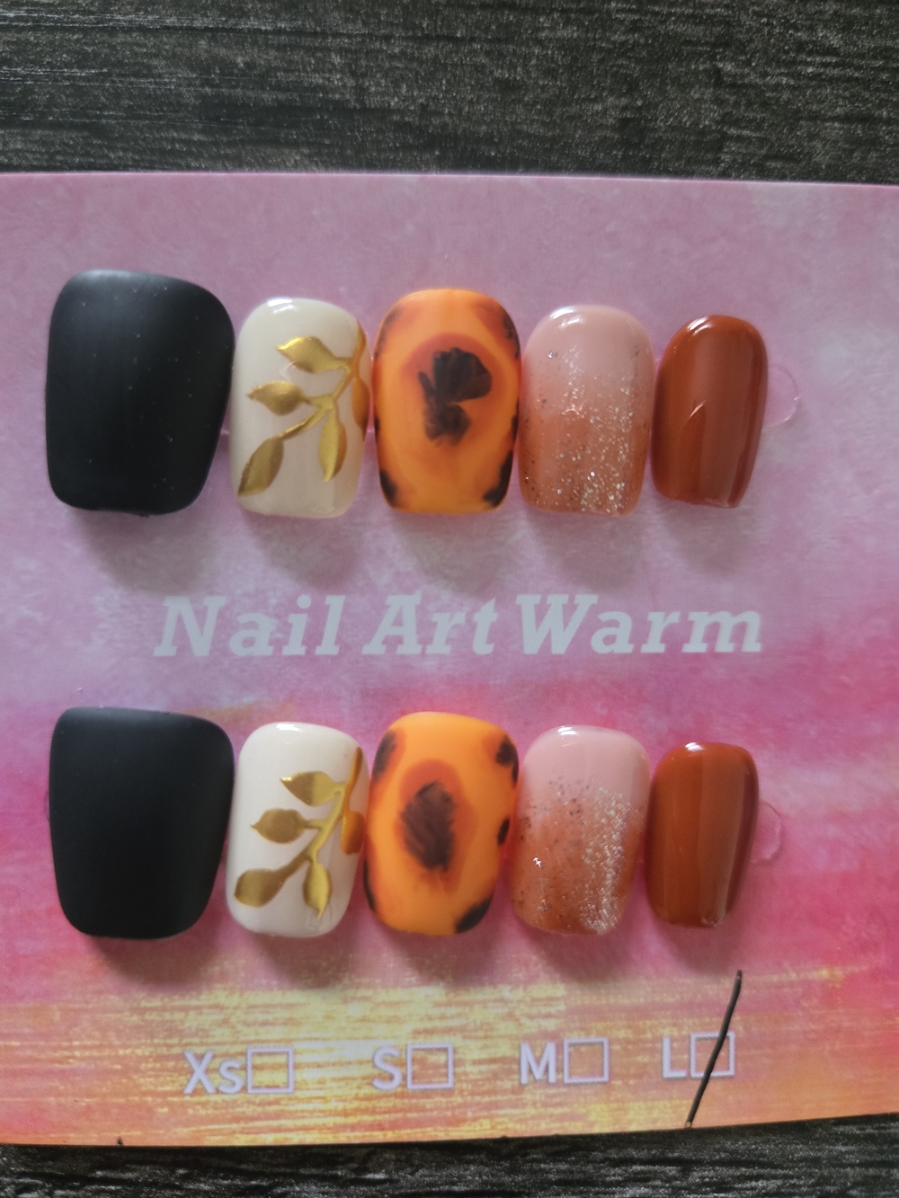 Orange & Black Playful Short Floral Press-On Nails 1.5 In Length